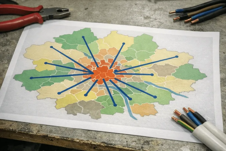 Stilisierte Servicegebietskarte von Berlin und Umland für Herdanschluss-Elektriker.