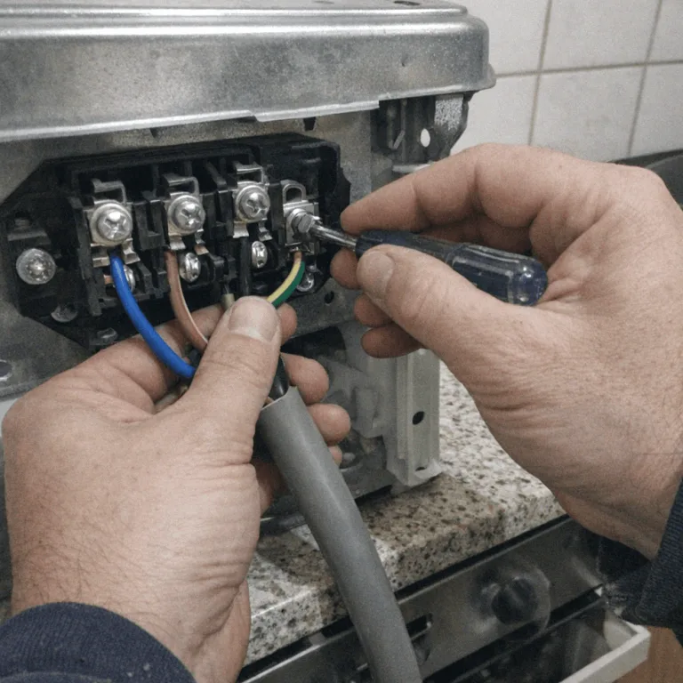 Warnschema für einen 400V-Drehstrom-Herdanschluss mit drei Phasen und Warnsymbol