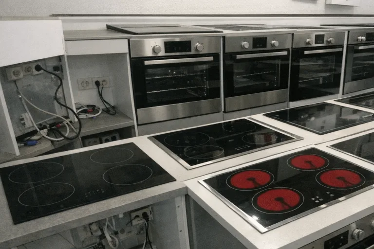 Mehrere moderne Einbauherde und Kochfelder im Küchenstudio in Spandau und Umgebung