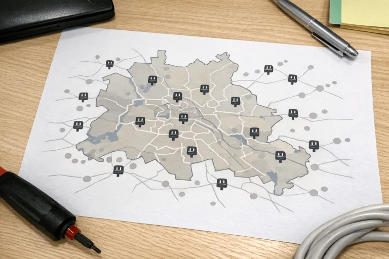 Stilisierte Servicegebietskarte von Berlin und Umland für Herdanschluss-Elektriker.